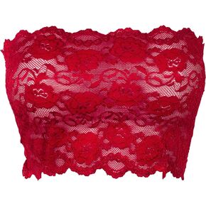 Stretch Lace Camisole Bandeau Tube Top 8 Inches Long Cherry Red M