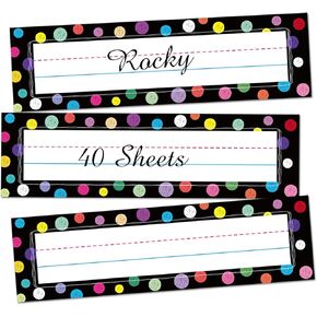 Name Tags for Classroom,40Pcs Student Name Tags for desks,Waterproof Desk Name Tags for Classroom Decor Self Adhesive Name Label Stickers（Colorful dot Style）