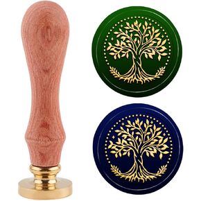 PH PandaHall Tree of Life Wax Sealing Stamp, Vintage Plant Wax Seal Stamp with 30mm Brass Head and Wooden Handle for Envelopes Photo Album Postcard Decor Wedding Party Invitations Gift Packing