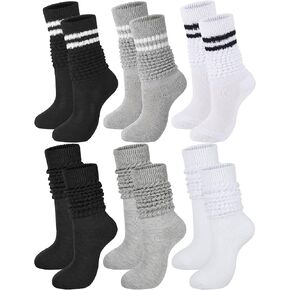 Bencailor 6 Pairs Women Slouch Socks Cotton Scrunch Socks 80s 90s Knit Stacked Socks Soft Knee Long Boot Socks for Women Men