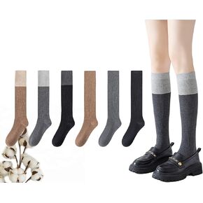 CHUNFO Casual Womens Calf Knee High Stocking Socks Tube Boot Knit Cotton Warm Long Thermal Ankle Sock Size5-10.5