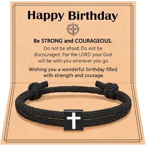 UNGENT THEM Be STRONG and COURAGEOUS-Joshua 1:9 Cross Rope Bracelet Happy Birthday Gifts for Son Grandson Nephew