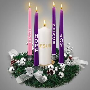 Christmas Advent Wreath Candle Holder Pillar Advent Candles Wreaths Advent Candles Centerpiece Decor Advent Calendar Wreath Ring Candleholder Decoration Stand Advent Gifts Church(Silver)