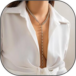 White Imitation Pearl Y-Necklace Choker for Women,Boho Retro Long Bead Chain Necklace,Romantic Bride Gentle Jewelry Gift for Wedding