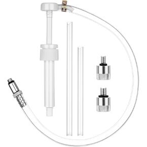 Plus tard Lower Unit Gear Oil Pump Fits Standard Quart Bottles of 28mm Bottle Opening, Transmission Fluid Transfer Extractor Kit Includes 3/8 Inch Metal Swivel 8mm and 10mm Adapters