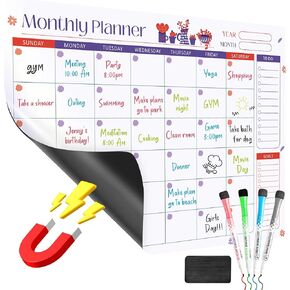 Magnetic Dry Erase Calendar for Refrigerator - Monthly,Weekly Calendar for Fridge - White Board Planner with 4 Dry Erase Markers and Large Eraser