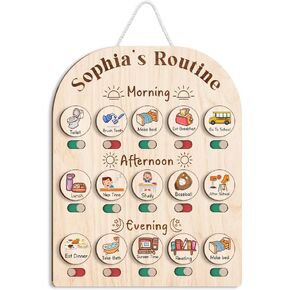 Daily Routine Chart for Kids, Visual Schedule, Routine Chart for Toddlers, Morning Bedtime Routine Chart for Toddlers, Wooden Chore Chart for Kids