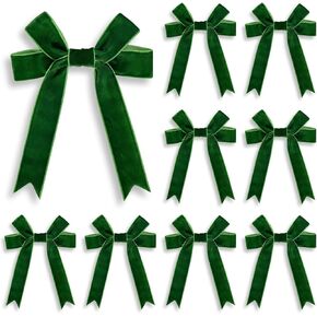 10 Pcs Christmas Velvet Ribbon Bow, 5 x 6.5Inch Vintage Velvet Christmas Wreath Ribbon Bow for Christmas Tree, Gift Wrapping, Wreaths, Garlands, Home Decor, & Wedding Party Celebrations (Blue)