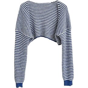 MakeMeChic Women's Striped Open Front Sweater Shrug Cardigan Long Sleeve Crop Outerwear Knitwear