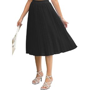 Manydress Womens Casual Pleated Skirt Elastic Waist Chiffon Swing A-Line Boho Midi Skirts MY165