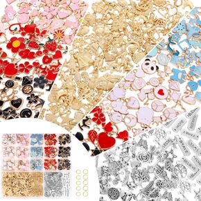 سحر Funtopia لصنع المجوهرات، 310 قطعة سحر المينا الذهبية للأساور قلادة سلسلة المفاتيح صنع القرط، متنوعة لطيف المعلقات المعدنية السائبة للوازم الحرفية DIY in Kuwait