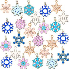 Hicarer 54 Pieces Christmas Enamel Snowflake Charms Enamel Snowflake Winter Charms Necklace Bracelet Earring Pendant Charm Christmas DIY Decoration Charms for Jewelry Making Crafts Supplies