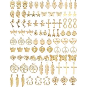 YETOOME 90 Pcs KC Gold Charm Bulk Lots Assorted Pendants for Necklace Bracelet Jewelry Making and Crafting Supplies (30 Styles)