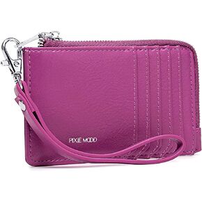 Pixie Mood QUINN-CW-CASE-PINK-CASE Slim Profile, Recycled Vegan Leather Wristlet Cardholder