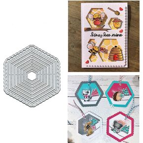 Hexagon Layered Line Frame Gear Metal Die Cuts,Gearwheel Frame Wave Lace Cutting Dies Cut Stencils DIY Scrapbooking Decorative Embossing Paper Scrapbooking Card Making
