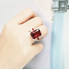 HUKQBUNX 925 Sterling Silver Exaggerated Ruby Red Crystal Halo Set Diamond Wedding Band Cut Cubic Zirconia CZ Wedding Commitment Engagement Wedding Jewelry-Making-Patterns