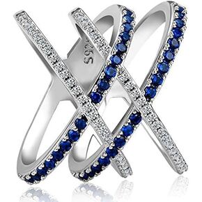 925 Sterling Silver Natural Sapphire Ring Creative Cross X-Shaped Full Set Blue Diamond Zircon Multi Row Full Diamond Ring Eternal Engagement Wedding Jewelry-Making-Patterns