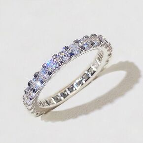14K White Gold Silver CZ Diamond Stackable Band Ring Eternity Shiny Full Diamond Gemstone Ring Cubic Zirconia Rings Engagement Wedding Band Ring for Women Size 7