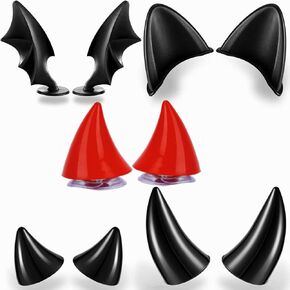 5Pair Motorcycle Helmet Horns Accessories Set,Cute Cat Ears Devil Wings Shaped Adhesive Suction Cup Decoration Parts