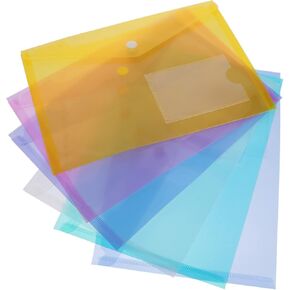 Plastic Envelope, 30pcs Poly Envelopes with Snap Closure, A5 Letter Size File Bag Plastic Document File Folders File Pouch for Office School Work, 6 Colors