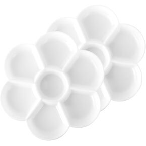 SHIDOW Plastic Palette for Painting, Plastic Paint Palette, 7 Well Flower Paint Tray Watercolor Painting Mixing Palette for Oil Acrylic Watercolor Gouache,Easy Wash, Paint Palette (2PCS White)