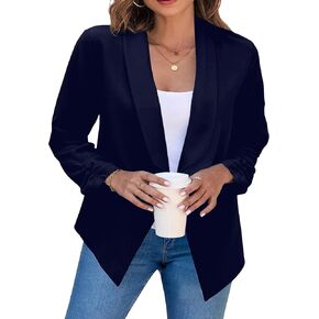 BOFETA Women Lightweight Long Sleeve Blazer Open Front Business Blazer Notched Collar Work Office Blazer