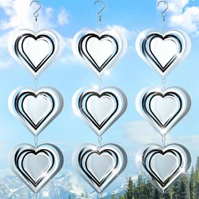 3 PCS Heart Bird Scare Devices Set, Double-Sided Bird Reflectors, Bird deterrents for Outside, Bird Devices Deterrent to Scare Birds Away from Yard Patio Farm