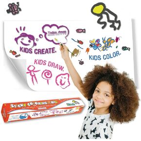 DIY No Mess Restickable Sticky Coloring Drawing Paper Roll, Fun Relaxing Therapeutic Activity for Toddlers, Kids, Adults (1-Blank-Roll)