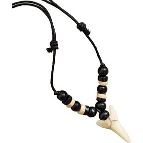 SANDOO Real Shark Tooth Necklace for Boys - Genuine Fossil Shark Teeth Jewelry for Men,Cool Beach Shark Tooth Surfer Necklace with Resin Beads,Adjustable