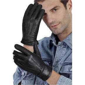 FIORETTO Mens Chrome-free Leather Driving Gloves with Wool Lined Touchscreen Sheepskin Winter Warm Gloves M24001