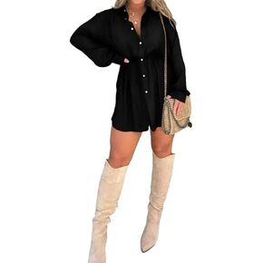 Satin Covered Nights Romper Dress,Satin Dress Set,Button Shirt Dress,Satin Romper Dress with Shorts for Women (1,3X-Large)