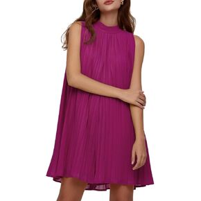DEEP SELF Womens Summer Pleated Romper Dress Sleeveless High Crewneck Flowy Dressy Rompers Vacation Outfits with Shorts Lined