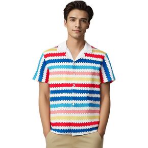 Allan Costume Shirt Men's Shirt 80s Button Down Hawaiian Shirt Striped Beach Shirts Short Sleeves
