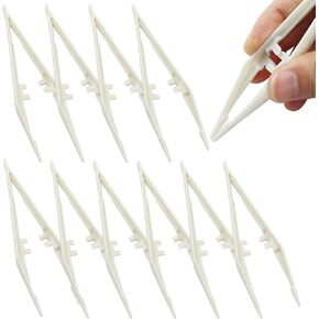 Litoexpe 50 Pcs 5.2 Inch Plastic Tweezers White, Beads Tweezers Craft Disposable Forceps for Handmade DIY Crafts Jewelry Making Kids Adult Family Home Classroom School Use Creative Game Tools