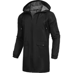 COOFANDY Men's Long Raincoat Ligtweight Rain Jacket Waterproof Outdoor Jackets with Hood