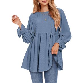 EXLURA Womens Long Sleeve Blouses Swiss Dot Babydoll Loose Fit Maternity Tops 2024 Fall Tunic Shirts Dressy Casual Tops