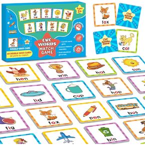 CVC Word Games Kindergarten, Memory Games for Kids Ages 4-8 & Matching Games for Toddlers 3-5, 60 PCS Phonics Games Flash Cards, Educational Toys Homeschool Supplies for Boys and Girls