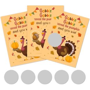 Pack of 36 Thanksgiving Scratch Off Turkey Game Cards - Fall Pumpkin Favors - Thankful Raffle Tickets - Family Fun Activities (Thanksgiving)
