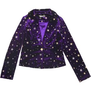 Allegra K Printed Velvet Blazer for Women's 1 Button Business Office Crop Halloween Metallic Stars Jacket Suits