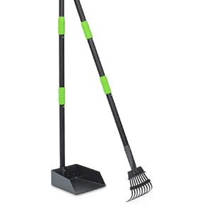Niubya Pooper Scooper for Dogs, Metal Poop Scooper Tray Spade and Rake Set, Poop Scoop with Adjustable Long Handle, Dog Pooper Scooper for Pet Waste Removal