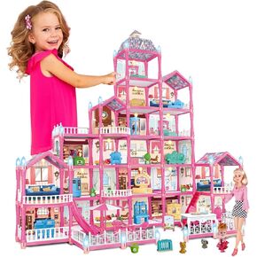 Doll House for Girls, 6-Story 23 Rooms Huge Doll House, Plays House Toys Accessories and Furniture, Outdoor Girls Play Set, Princess Dollhouse 2024 Christmas Toy, Easy Assembly Ideal for Kid
