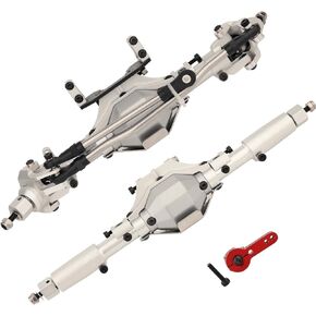 Aluminum Front Rear Straight Axle with Protector Armor CNC for 1/10 RC Rock Crawler Axial SCX10 II 90046 90047 4WD Complete Upgrade Parts (Silver)