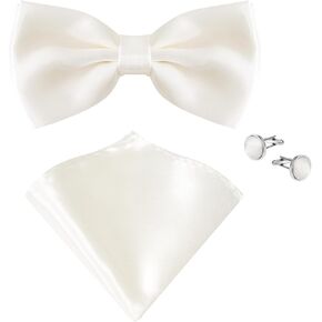 Solid Color Adjustable Pre-Tied Bowtie Pocket Square Cufflinks for Men Wedding Party Business