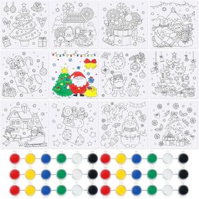 Zhanmai 12 Pcs Christmas Coloring Canvas Set 8 x 8 Inch Xmas Pre Printed Canvas for Painting Canvas with Pictures to Paint Canvas Painting for Kids Holiday Party Favors DIY Supplies Gift(Santa Claus)