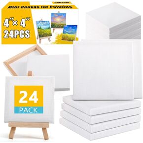 Mini Canvases for Painting,4 x 4 inch Mini Stretched Canvas in Bulk 24Pack,Small Square Canvas for Painting for Oil & Acrylic,Blank Canvas Boards for Kids,Home Decor Project,Art Supplies