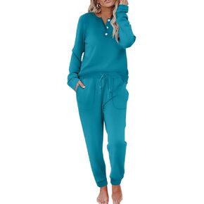 Ekouaer Womens Pajamas Long Sleeve Jogger Sets Comfy Pjs Soft Loungewear 2 Piece Lounge Sets with Pockets S-XXL