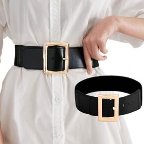 Yalice Wide Elastic Belt Women Gold Buckle Waist Belts for Dresses Retro Cinch Stretchy Belt for Ladies