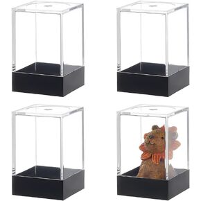 FINGERINSPIRE 4 Pcs Small Rectangle Plastic Collectibles Case 1.5x1.5x2.7inch Black Base Clear Lid Storage Box Mini Dustproof Protection Display Box for Action Figures Miniature Doll Models Crystals