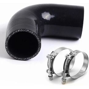 Universal 4-Ply High Performance 90 Degree Elbow Coupler Silicone Hose ID 3" (76mm), Leg length 4" (102mm) with T-Bolt Clamps 2pc-Black