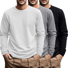 Ficerd 3 Pack Men's Big and Tall Shirts Long Sleeve Cotton Tee Crew Neck Oversize Tops Casual Loose Fit Knitted T Shirts